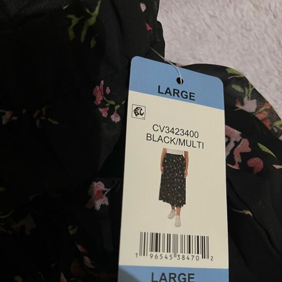 Vince Camuto Pleated Floral Pattern Skirt MSRP $79 NWT Black Multi Size Large - Picture 2 of 6
